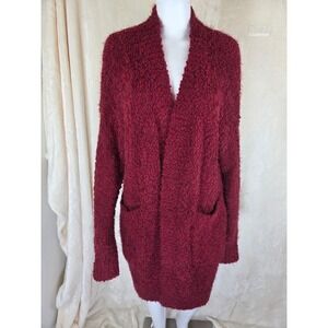 Pretty Chic Unique Burgundy Popcorn Knit Open Front Cardigan Sweater Mens Size M